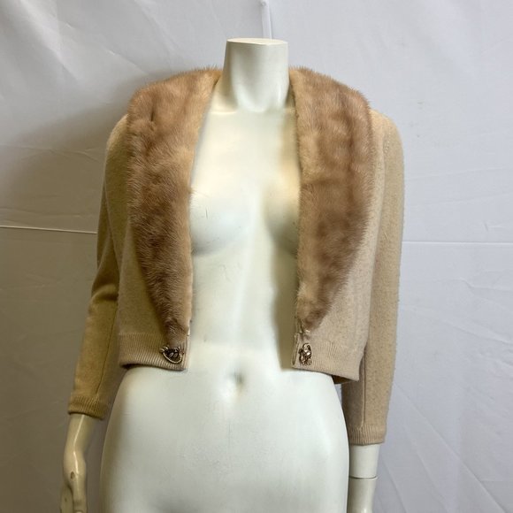 Bernard Altman Cashmere Sweater with Mink Fur Trim - Picture 2 of 10
